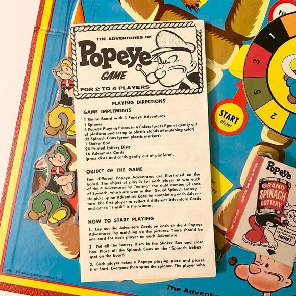 Vintage 1957 The  Adventures Of Popeye Board Game Eng and French Missing 4 Discs - Picture 13 of 16
